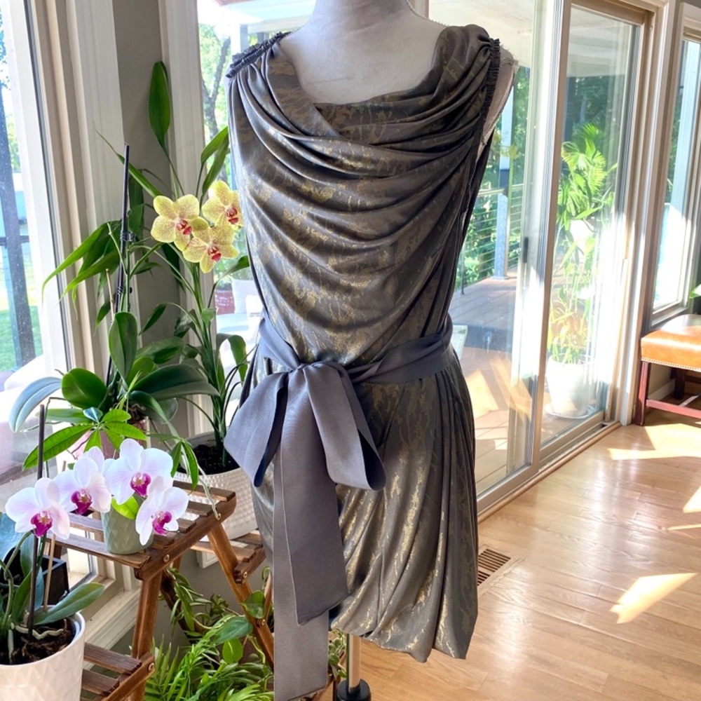 ⭐️All Saints Asymmetrical Gold & Silver Grey Draped Dress… ⭐️